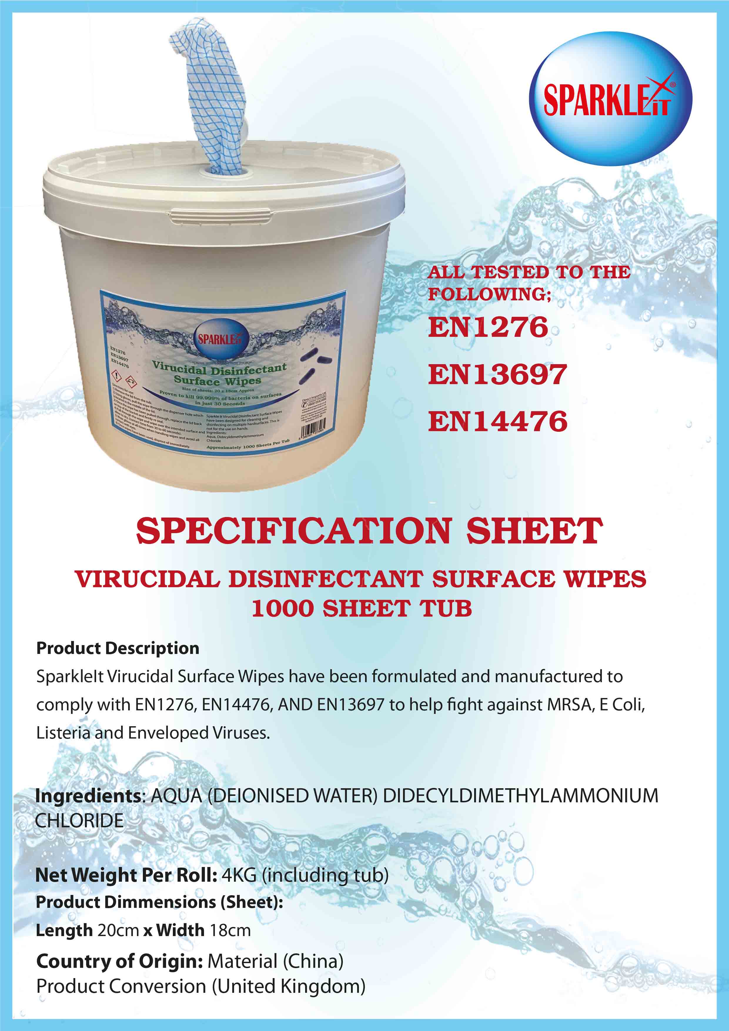 1000 sheet VIRUCIDAL DISINFECTANT SURFACE WIPES Direct Imports